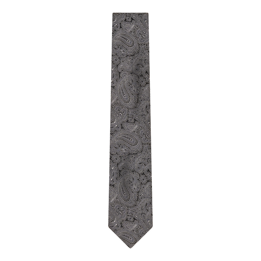 100% Silk Neck-Tie - Charcoal Paisley