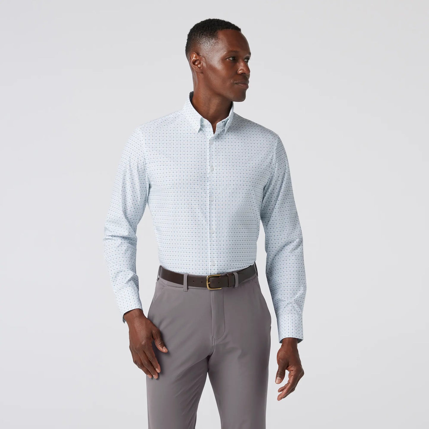 Leeward LS Dress Shirt - White Hatch Mark