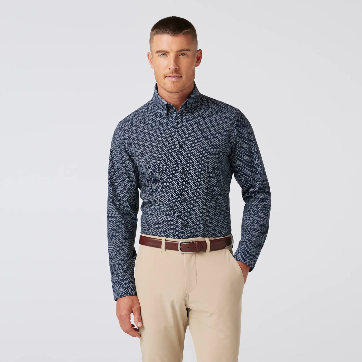 Leeward LS Dress Shirt - Navy Diamond