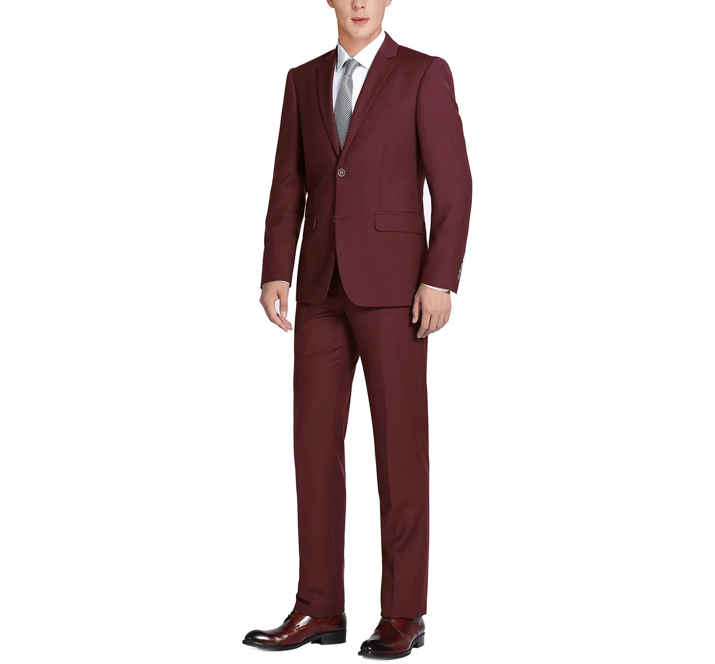 2-Piece Notch Lapel Suit - Burgundy