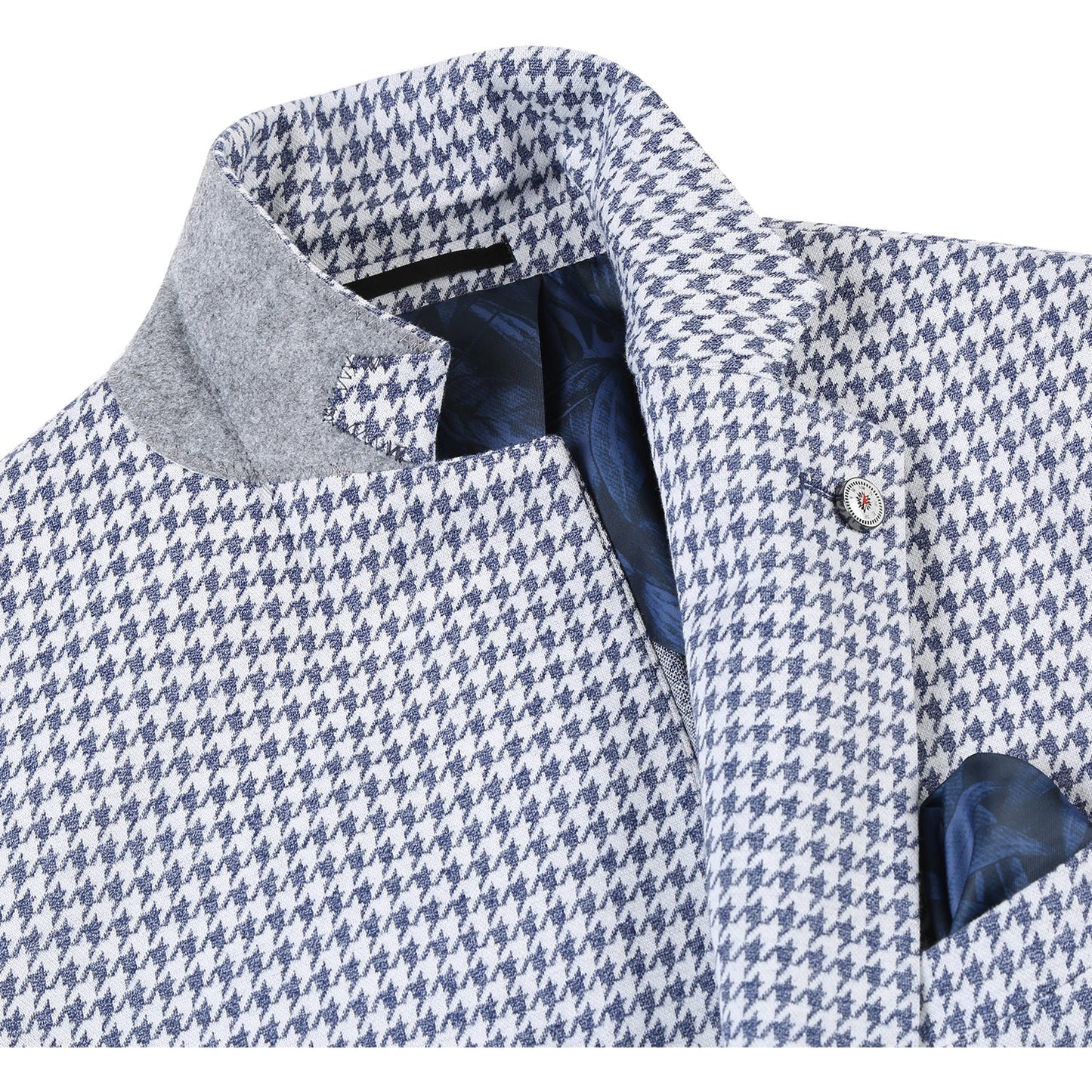 Pellagio Half-Canvas Blazer - Blue Houndstooth