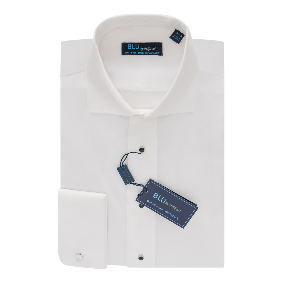 Miami Tuxedo Dress Shirt - White French Cuff (Black Stud Buttons)