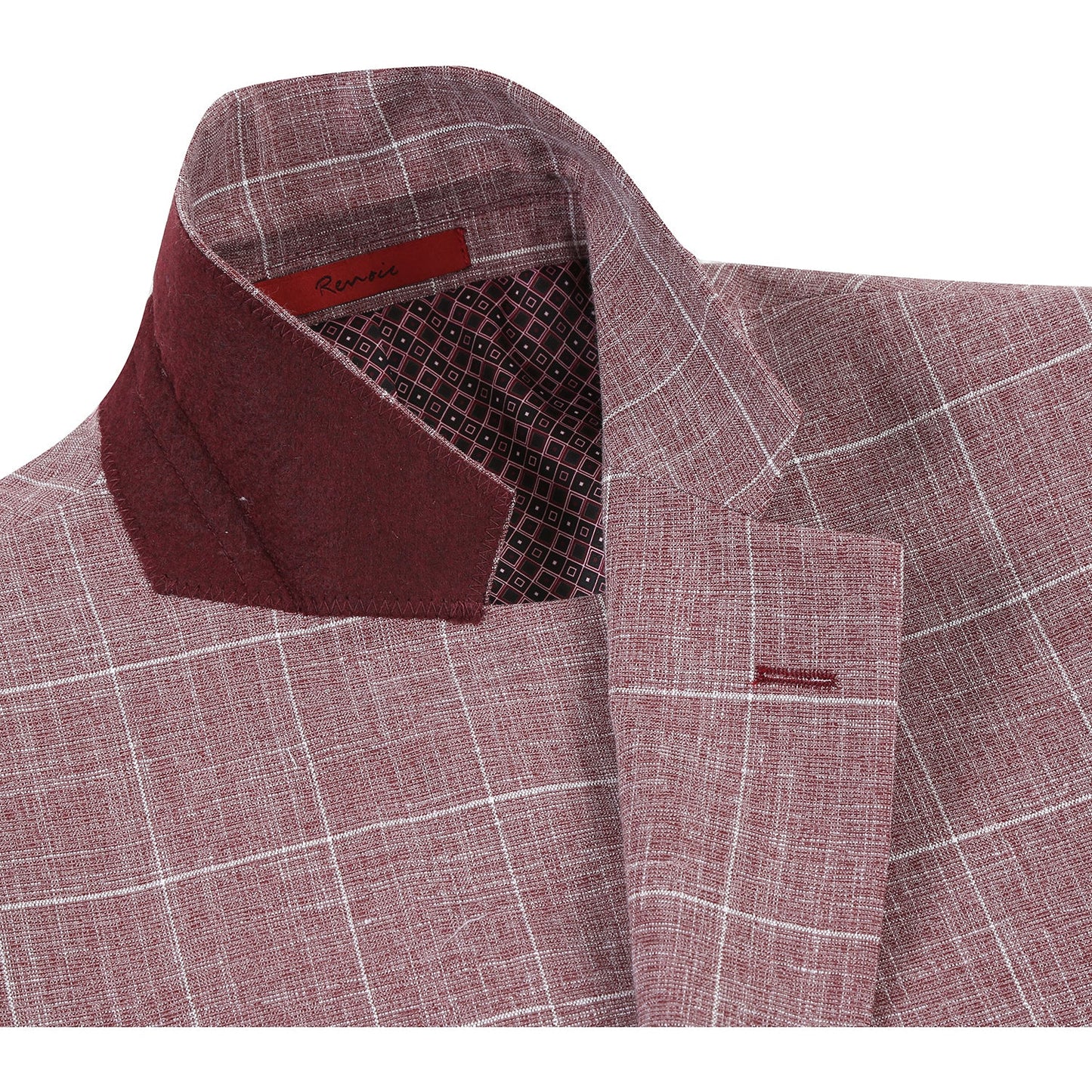 Single Breasted Windowpane Blazer - Wine